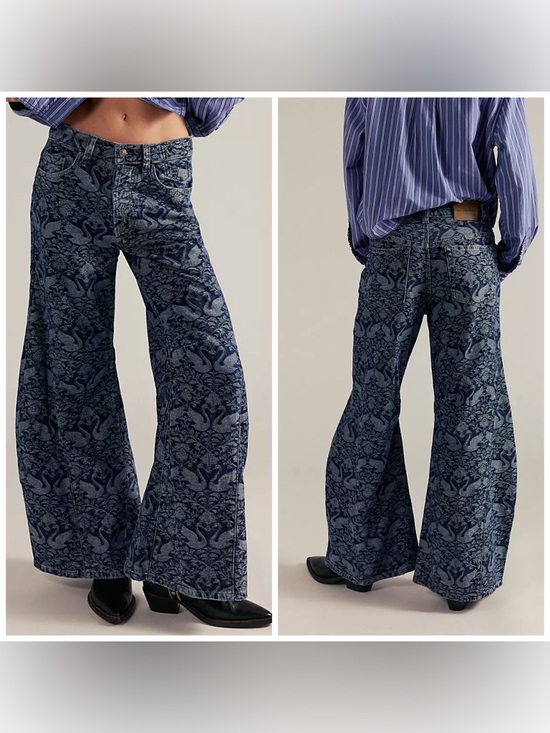 Free People Denim - Free People Eden Slouch Baggy Barrel Size 28 Swan Song Blue Denim